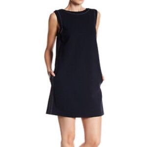 THEORY Size 6 Navy Blue Didianne Sleeveless Shift Dress Linen Pockets